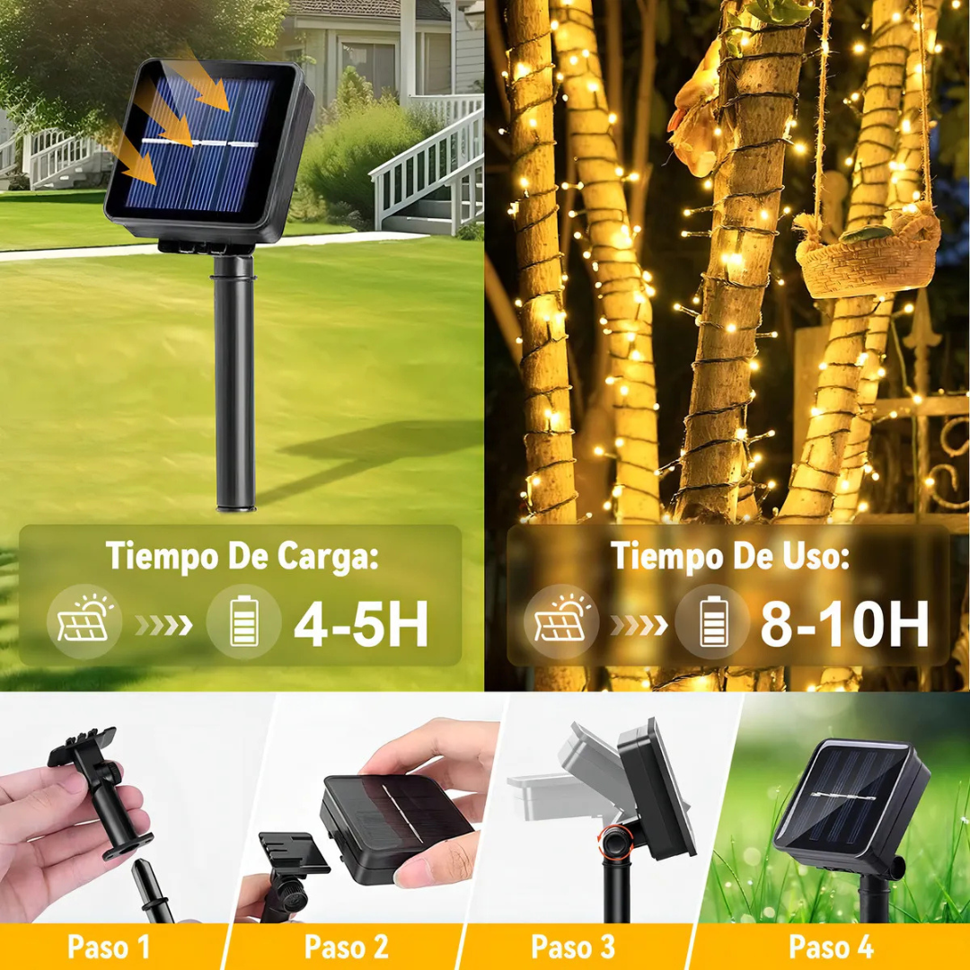 🎄LUCES NAVIDEÑAS:CARGA DE DIA Y SE ENCIENDE EN LA NOCHE 10 METROS✨