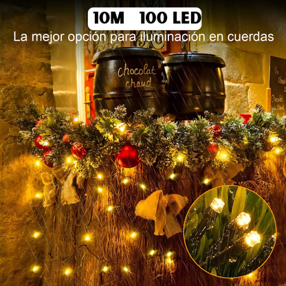 🎄LUCES NAVIDEÑAS:CARGA DE DIA Y SE ENCIENDE EN LA NOCHE 10 METROS✨