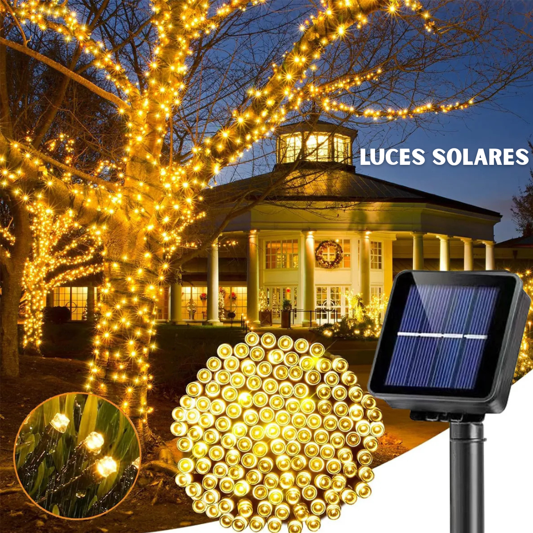 🎄LUCES NAVIDEÑAS:CARGA DE DIA Y SE ENCIENDE EN LA NOCHE 10 METROS✨