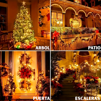 🎄LUCES NAVIDEÑAS:CARGA DE DIA Y SE ENCIENDE EN LA NOCHE 10 METROS✨