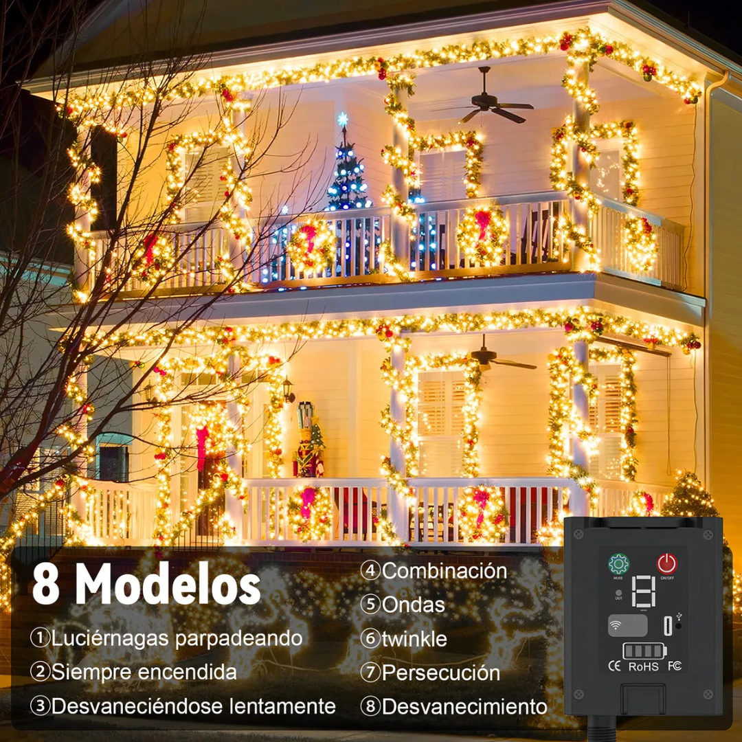 🎄LUCES NAVIDEÑAS:CARGA DE DIA Y SE ENCIENDE EN LA NOCHE 10 METROS✨