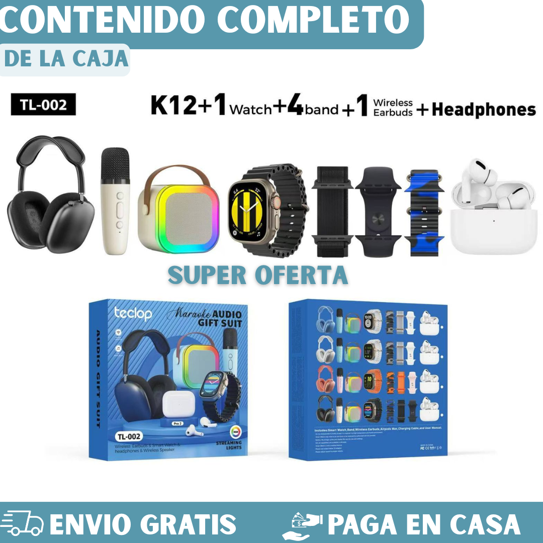 COMBO AUDIO LLEVA UN MICROFONO+AIRPODS+RELOJ+DIADEMAS+PARLANTE🎁