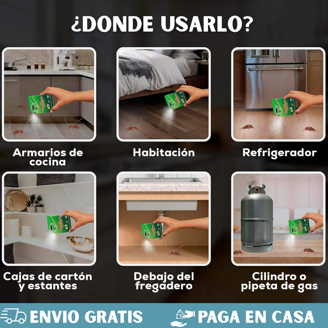 CEBO EN POLVO MATA CUCARACHAS-CAJA X30 SOBRES+20 GRATIS🪳🚫